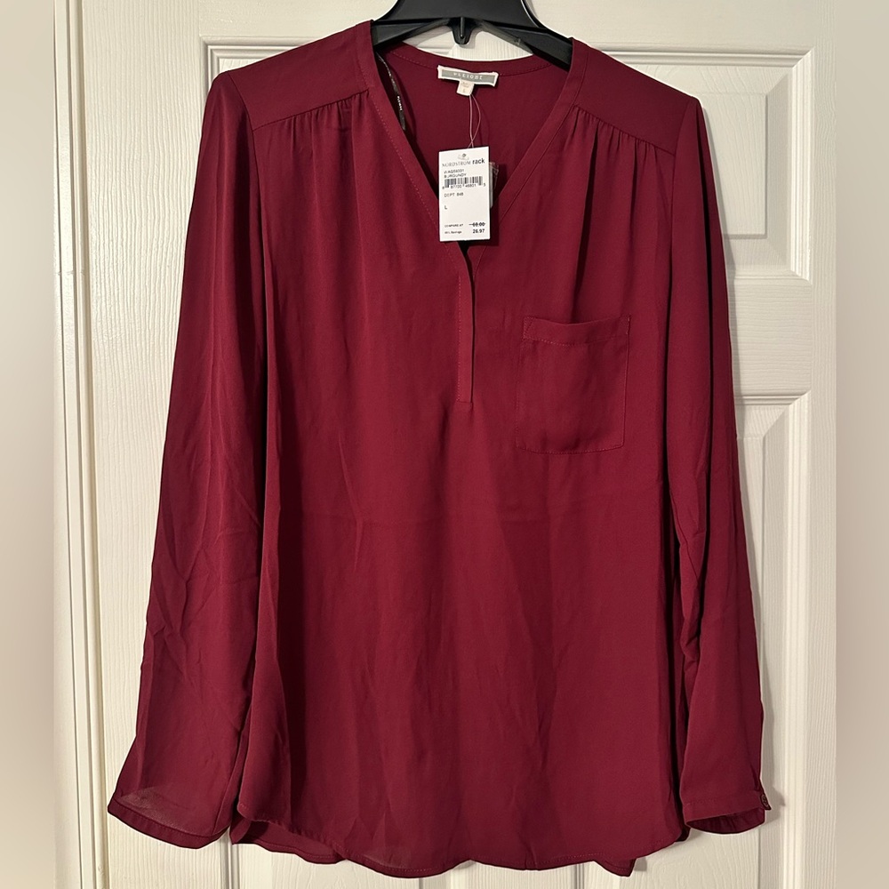 Pleione Deep Red V-Neck Blouse